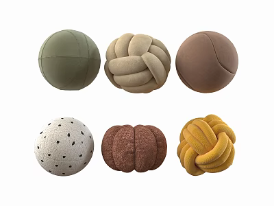 Round Decorative Throw Pillows with Knitted Textured Designs and Multiple Colors 3d model