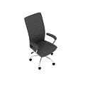 Black Leather Office Chair With Striped Backrest And Metal Base Armrests Wheels