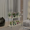 Decorative Plant Stand Holding Colorful Flowers And Glass Vases In Living Room