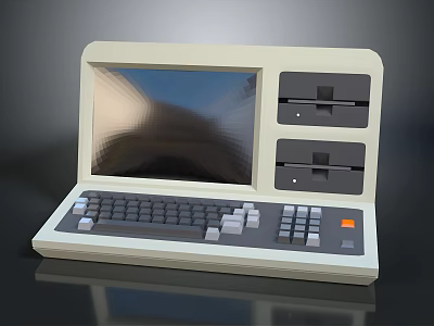 Vintage Retro Computing Device With Screen Keyboard And Control Panel Buttons 3d model