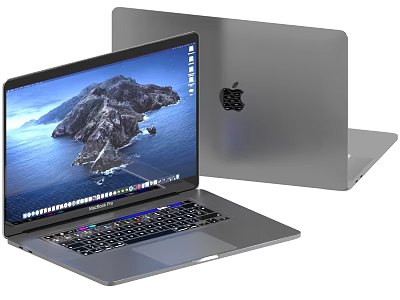 Silver Apple MacBook Laptop With Seaside Landscape Screen And Logo Design 3d model