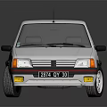 White Classic Car With Red Black Stripes Front Design And Silver Wheels