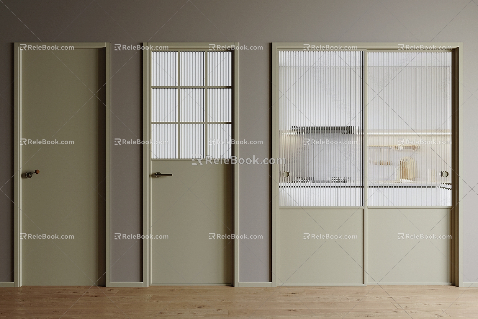 Cream single door combination bedroom door bathroom door kitchen sliding door glass sliding door 3d model