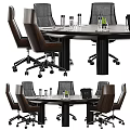 Round Conference Table with Leather Office Chairs and Water Bottles Notebooks in Modern Meeting Room