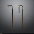 Modern Outdoor Street Lamps With Wooden Poles Curved Metal Tops And White Panels