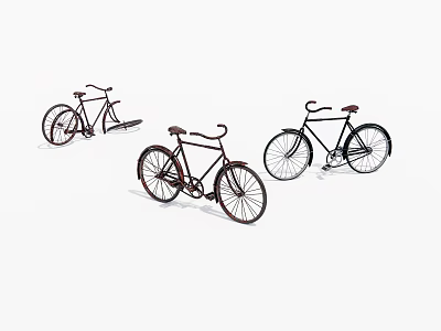 Three Vintage Bicycles With Classic Frames And Leather Seats On White Background 3d model