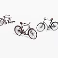Three Vintage Bicycles With Classic Frames And Leather Seats On White Background