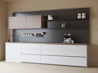 Modern Kitchen Cabinets with Upper Lower Storage and Coffee Machine Countertop Cups 3d model