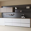 Modern Kitchen Cabinets with Upper Lower Storage and Coffee Machine Countertop Cups 3d model