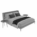 Modern Double Bed With Gray White Bedding Black Throw Blanket Sleek Headboard And Side Table 3d model
