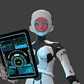 Two Humanoid Robots Front Back View With White Black Mechanical Design And Red Eye Interface 3d model