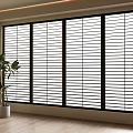 Modern Window Blinds on Large Windows with Potted Plant and Wooden Floor