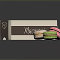 Colorful Macarons In Box Packaging With Three Pastel Colored Sweet French Dessert Treats