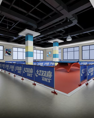 modern table tennis room gym table tennis room 3d model