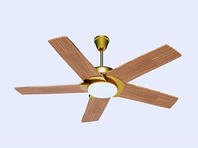 Ceiling Fan With Wooden Blades Golden Base And Built In Light Fixture 3d model
