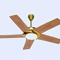 Ceiling Fan With Wooden Blades Golden Base And Built In Light Fixture