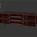 Dark Red Wooden TV Stand With Drawers And Open Shelves Design