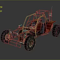 Red Off Road Buggy with Open Metal Frame and Large Off Road Tires