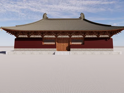 Ancient Chinese Architecture With Traditional Curved Roof Eaves Red Walls And Wooden Door 3d model