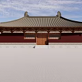 Ancient Chinese Architecture With Traditional Curved Roof Eaves Red Walls And Wooden Door