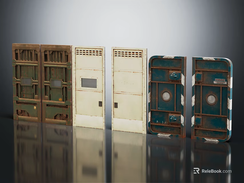 Vintage Storage Cabinets With Worn Design In Various Colors Arranged For 3d model 