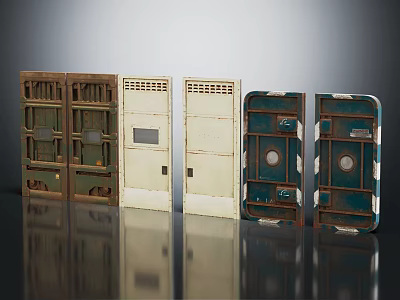 Vintage Storage Cabinets With Worn Design In Various Colors Arranged For 3d model
