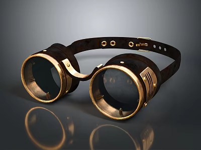 Steampunk Style Goggles With Leather Strap And Brass Frame Vintage Design 3d model
