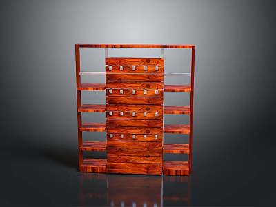 Red Wooden Bookshelf For Home Library With Multiple Shelves And Drawers Storage Design 3d model