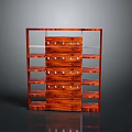 Red Wooden Bookshelf For Home Library With Multiple Shelves And Drawers Storage Design