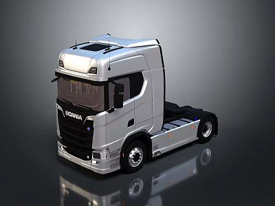 Silver Scania Tractor Truck With Modern Front Design And Shiny Exterior 3d model