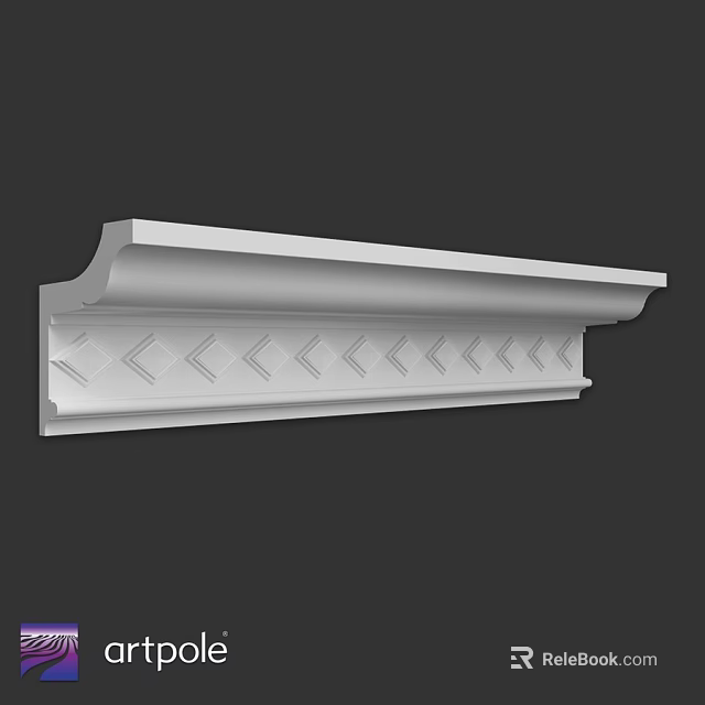 White Decorative Architectural Component With Arrow Carved Design And Trim 3d model 