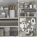 Modern Decorative Ornament Set With Storage Boxes Knitted Ropes Fabric Rolls And Photo Boards