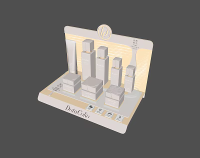 Elegant DemiCoco Skincare Display Stand With Various Bottles And Boxes 3d model