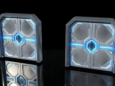 Modern Security Door With Blue Light Accents Geometric Pattern And Metal Frame 3d model