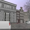 Swing Door Exterior For Historic Urban Buildings In Evening Street View