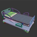 Blue And Green Hospital Bed With Side Rails And Mobile Wheels For Medical Use