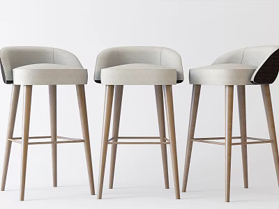 Modern Bar Stools With Curved Backrest Light Beige Upholstered Seats And Wooden Legs 3d model