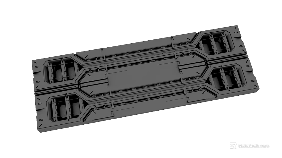 Black Long Rectangular Structural Component With Grooves And Holes Design 3d model 