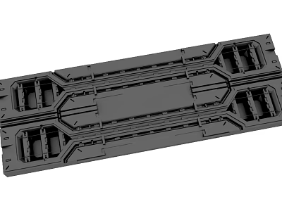 Black Long Rectangular Structural Component With Grooves And Holes Design 3d model