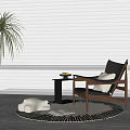 Modern Wooden Frame Leisure Chair With Black Leather Small Side Table And Geometric Rug