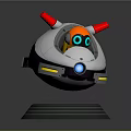 Spherical Robot Character Housing Orange Creature With Blue Glowing Eyes Red Antennae And Gray Base