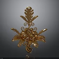 Golden Plant Inspired Decoration With Curled Vines Leaves And Fruits