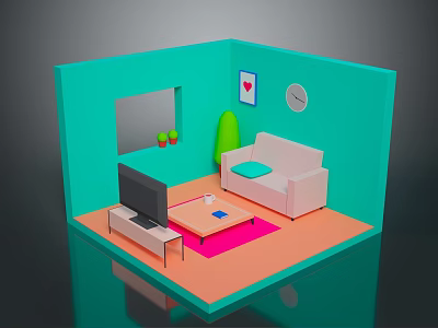 Isometric Style Living Room Living Room Furniture Indoor Sofa TV Wooden Floor Wall 3d model