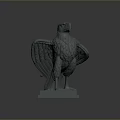 Detailed Eagle Sculpture With Spread Wings And Clear Feather Details On Square Base