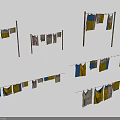 Multiple Colorful Clotheslines With Hanging Yellow Blue And White Fabric