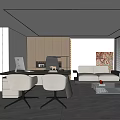 Modern Office Interior Design With Desk Chairs Sofa Artwork Glass Partitions And Marble Floor