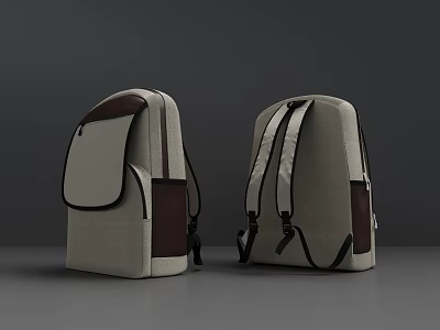 Two Tone Canvas Backpacks With Beige Brown Design And Black Straps Detail 3d model