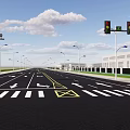Road Infrastructure at Urban Intersection with Crosswalk Directional Arrows Traffic Lights Road Signs and Street Lamps