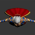 White Haired Female Fantasy Character In Blue Red Robe With Golden Trim And Yellow Patterns
