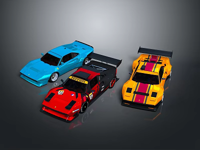 Colorful Toy Sports Cars With Sporty Design Blue Red And Yellow 3d model